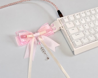 Pink Coquette Keyboard Bow Decor, Sweet Ribbon Charm for Mechanical Keyboard
