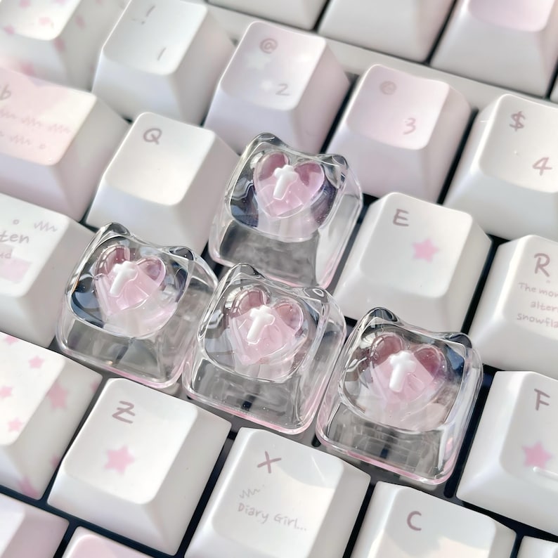 Goth Key Cap Set Pastel Goth Heart Cross Resin Artisan Keycap, Kawaii Coquette Streamer ...