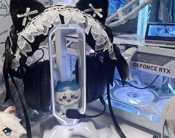 Coquette Lace Bow Headphone Decoration, Kawaii Gamer Girl Setup Headset Attachment for Sony and AirPods Max Hyper X,Headphone Accessories