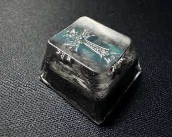 Goth Cross Artisan Keycap, Dark Coquette Black Resin Keyboard Decor, Edgy Gamer Girl Desk Setup, Egirl Streamer Custom Keeb Gift