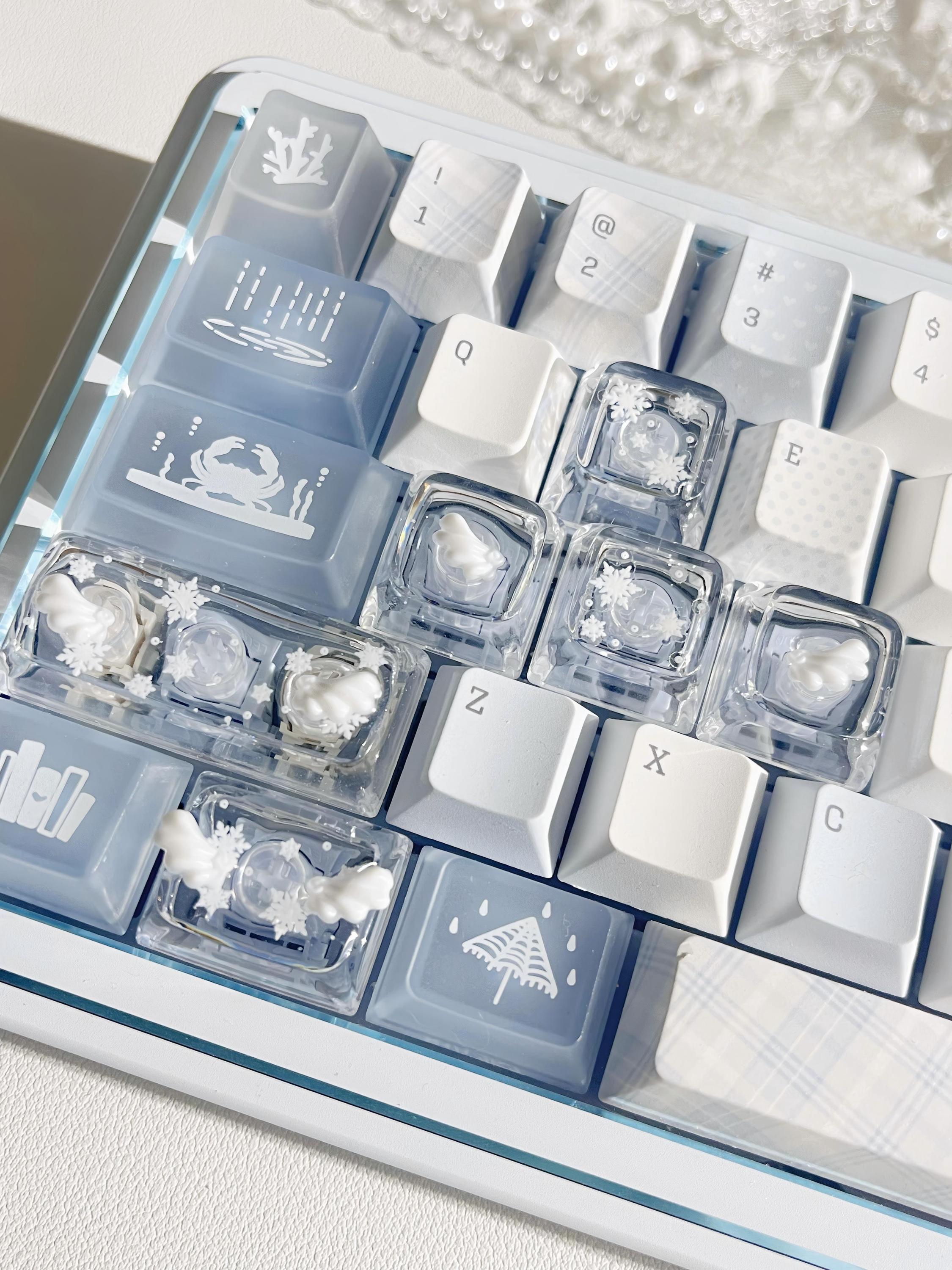Snowflake Computer Key Caps Kawaii Winter Snowflake Artisan Keycap, Clear Resin Angel Wing Keyboard ...