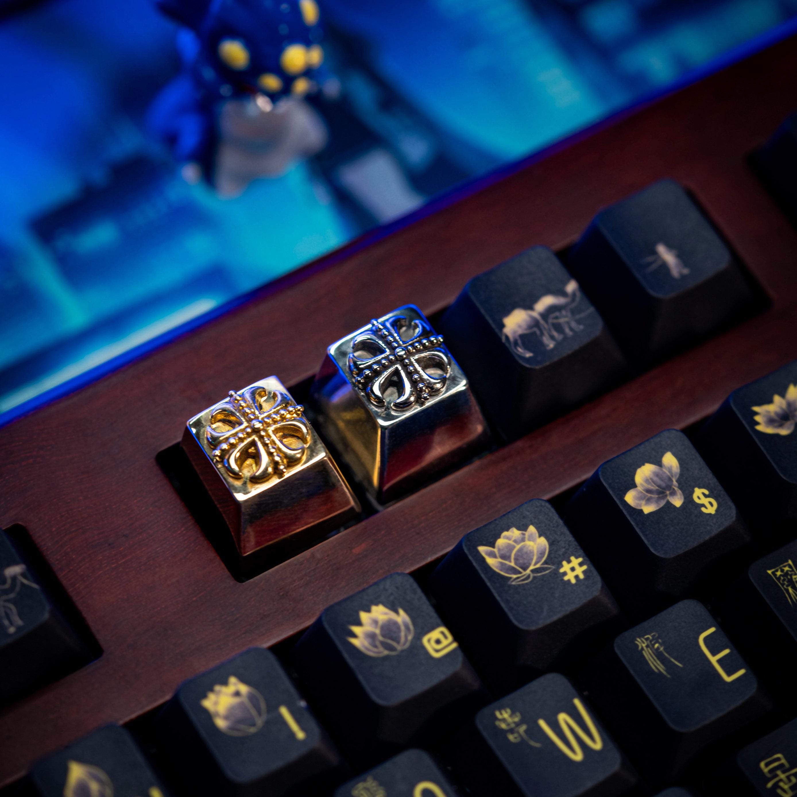 Goth Key Cap Set Gothic Cross Artisan Keycap Metal Vintage Silver Gold Keyboard ...