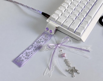 Lavender Keyboard Ribbon Decor, Purple Celestial Bow Charm for Mechanical Keyboard