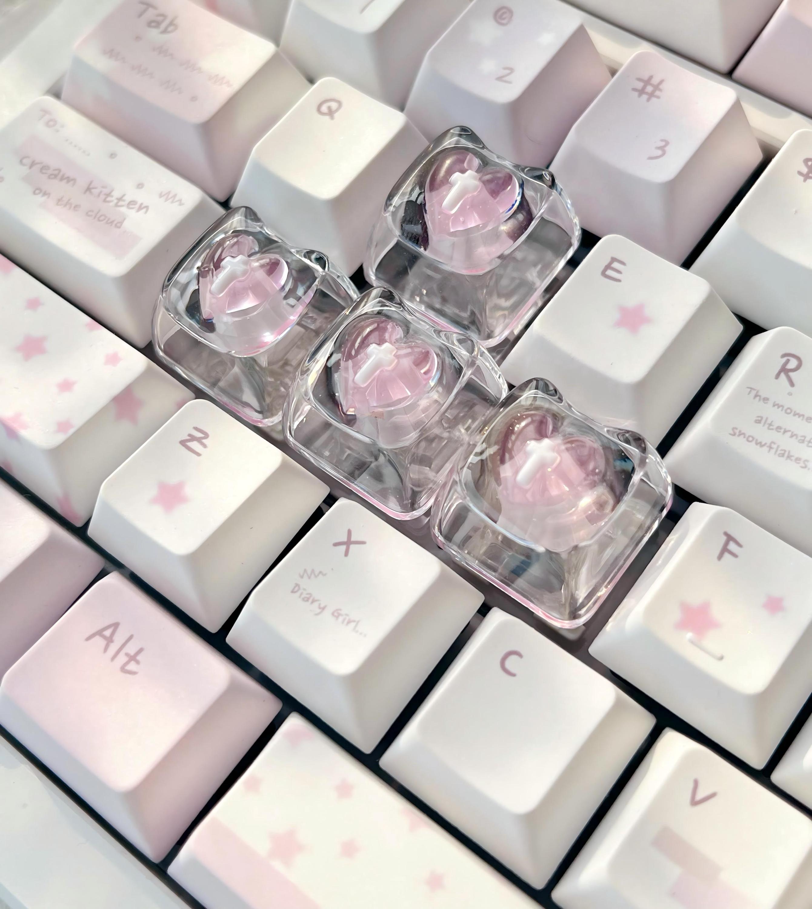 Goth Key Cap Set Pastel Goth Heart Cross Resin Artisan Keycap, Kawaii Coquette Streamer ...