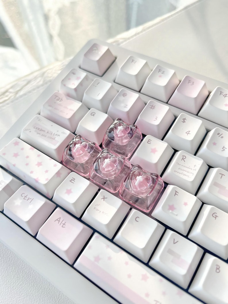 Goth Key Cap Set Pastel Goth Heart Cross Resin Artisan Keycap, Kawaii Coquette Streamer ...