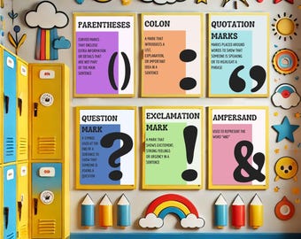 Pósteres para el aula, aprendizaje de gramática, arte mural brillante para la escuela primaria, paquete de 10 impresiones