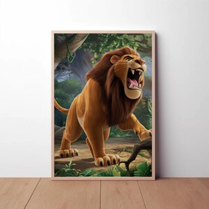 Majestic Roaring Lion Art | Jungle King Wall Decor | Digital 3D Cartoon Animal Print | Wildlife Power Illustration | Safari Aesthetic Poster