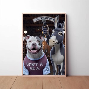 Funny Dog and Donkey Wall Art - Quirky Animal Comedy Print - Humorous Poster Gift for Pet and Humor Lovers