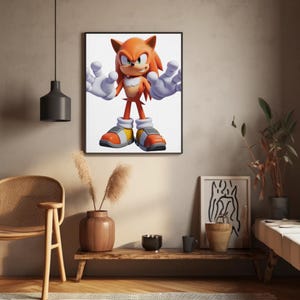Red Cartoon Hedgehog Wall Art - Cool Gamer Character Canvas Print - Bold Pop Culture Decor for Game Room or Kids Bedroom