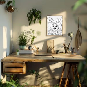 Página para colorear de conejito adorable | Lindo arte lineal de conejo | Actividad imprimible para niños | Hoja para colorear divertida de Pascua | Descarga digital instantánea