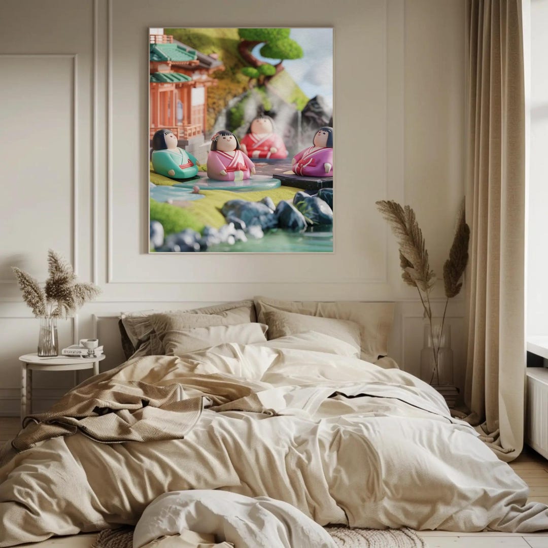 Kawaii Onsen Wall Art - Cute Japanese Hot Spring Scene Canvas Print ...