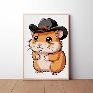 Cowboy Hamster Art Print – Cute Western Style Wall Decor for Kids Room, Funny Animal Illustration for Pet Lovers and Country Fans