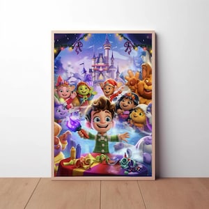 Magical Fantasy Celebration Art – Festive Cartoon Castle Scene – Whimsical Fairy Tale Digital Print – Colorful Kids Room Wall Decor