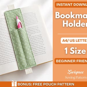 Pen Holder Bookmark Sewing Pattern PDF | Elastic Book Band | Journal Pencil Pockets Bookmark | A4/ US Letter (Instant Download)
