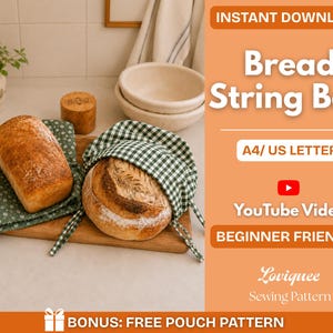 Bread Bag Sewing Pattern PDF | Beginner Friendly Loaf Bag | Reusable Drawstring Bag | DIY Knot Bag | A4/ US Letter (Video Tutorial)