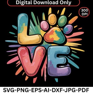 Dog Lover PNG, Colorful Paw Print Clipart, Dog Sublimation Design, T-Shirt & Sweatshirt PNG, DTF Print File, Pet Owner Digital Art