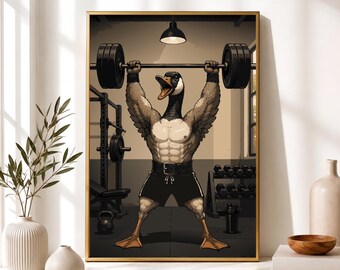 Anthropomorphic Vintage Goose Gym Poster, Bodybuilding Animal Wall Art, Home Gym Decor, Weightlifting Gift for Him, Goose gym wall art Print