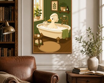 Bath Wall Decor, Duck poster funny bathroom, Anthropomorphic Animal Wall Art, Cozy Vintage Duck poster art