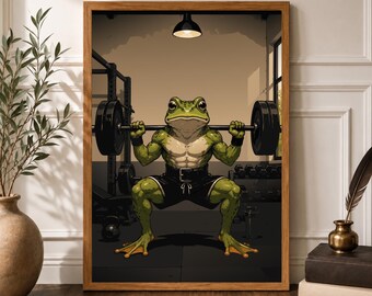 Gym Frog Art Print, Animal Wall Decor, Gift for Frog Lover, Bodybuilding Poster, Fitness motivational design, Workout Room Poster