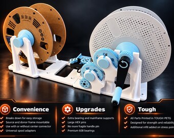 UPGRADED Universal 3D Filament Respooler/Transfer - Pre-assembled - Bambu Lab