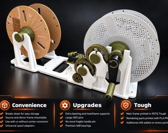 UPGRADED Universal 3D Filament Re-spooler/Transfer - Pre-assembled - Bambu Lab