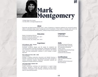 Professional Resume Template, Creative Canva Resume, Modern Architect CV, Designer CV with References, Minimalist Classy Customizable Resume