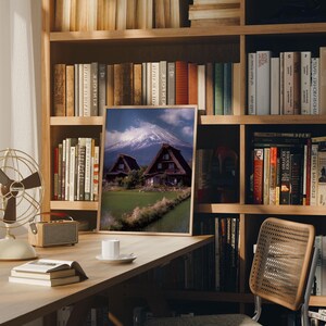 Lámina artística del Monte Fuji, pueblo japonés, paisaje de arrozales imagen 2