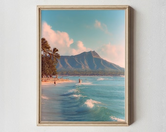 Waikiki Beach Print | Hawaii Coastal Photography, Diamond Head View