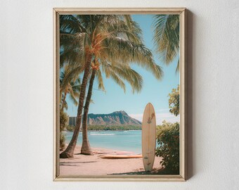 Waikiki Surfboard Print | Diamond Head Coastal Art