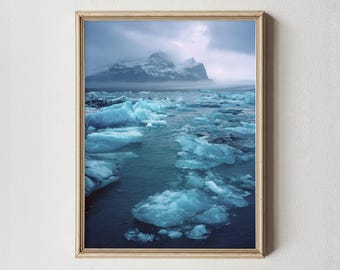 Iceland Glacier Print | Arctic Blue Iceberg Landscape, Minimalist Decor