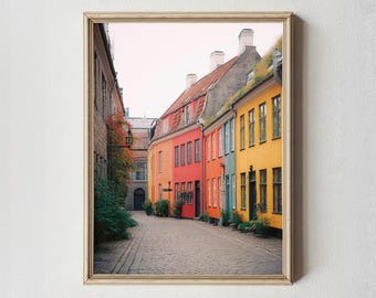 Colorful European Village Wall Art Print, Cozy Old Town Photography