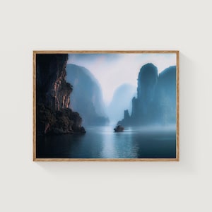 Ha Long Bay Print: Misty Vietnam Seascape, Limestone Cliffs