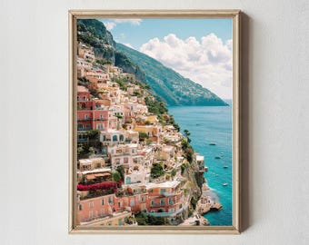 Positano Italy Print | Coastal Seaside Homes, Amalfi Coast