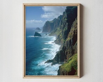 Madeira Cliff Coast Wall Art Print, Ocean Landscape Photography Poster