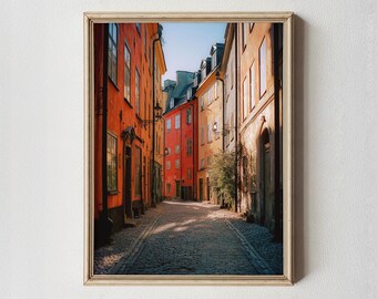European Cobblestone Street Photography, Rustic Architecture Print