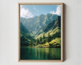 Hawaii Mountain Landscape Print | Tropical Green Nature Wall Art