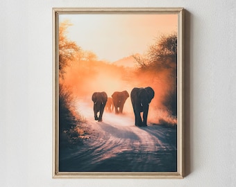 Elephant Family Sunset Print, Kruger National Park Photography
