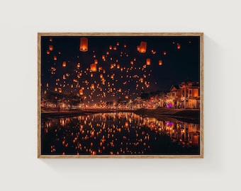 Chiang Mai Lantern Festival Print, Thailand Night Sky Art
