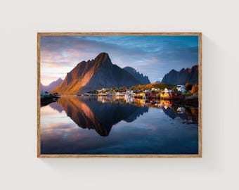Reine Lofoten Sunset Print, Arctic Norway Landscape Photography