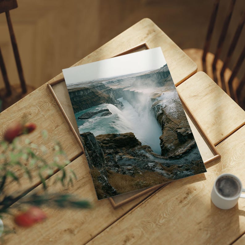 Impressão da Cachoeira Gullfoss, Fotografia de Paisagem da Islândia, Decoração de Água Azul imagem 4