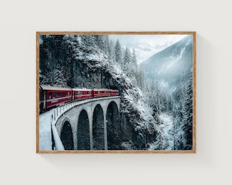 Bernina Express winterlandschapsprint, reisdecor Zwitserse Alpen