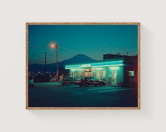 Impresión nocturna del Monte Fuji – Neon Lawson, Arte mural retro japonés