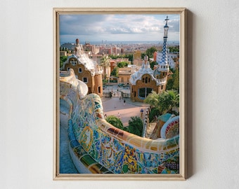 Barcelona Park Güell Print | Gaudi Mosaic Art, Spain Travel Decor