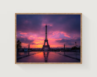Eiffel Tower Sunset Print, Romantic Paris Photography, Fine Art Decor
