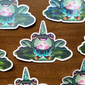 Funny Frog Wizard Amphibian Frog lover Holographic Sticker Waterproof Die cut Vinyl Sticker