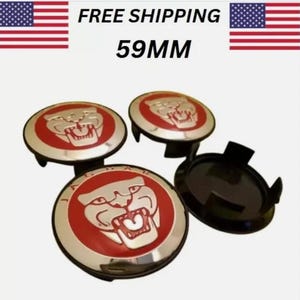Jaguar Red Wheel Center Caps (59mm) - Pack of 4