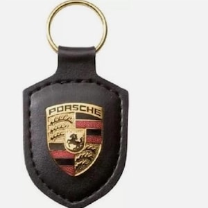Porsche Crest Keyring Key Chain Leather Black | Silver Exquisite Set Gift Box