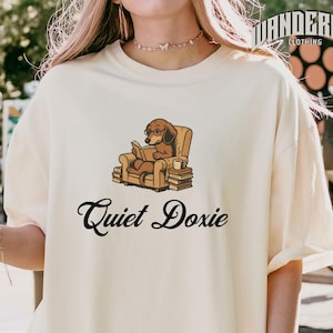 Quiet Doxie Tee Cozy Vintage Book Lover dachshund Shirt for Introverts & Dog Moms