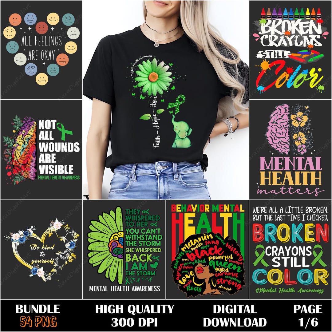 Mental Health PNG Bundle, Inspirational Sublimation Designs, Digital ...