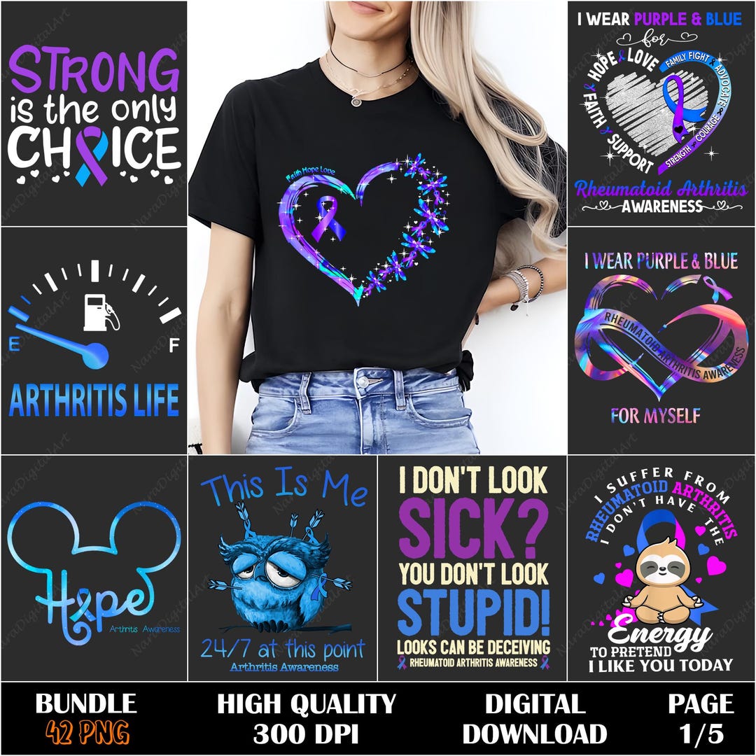 Rheumatoid Arthritis Bundle, Arthritis Awareness PNG, Purple Blue ...